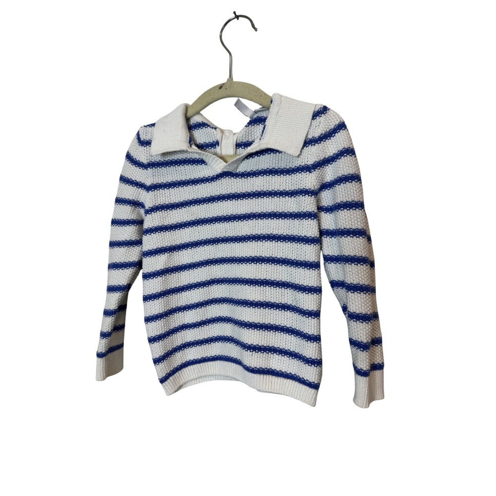 Janie And Jack Sweater Boys 18-24 Months White Blue Stripe Collared 1/4 Zip Knit
